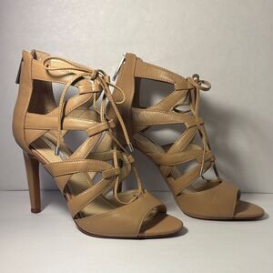 BCBGeneration Tan Gladiator Lace up ties and Zipper Heels